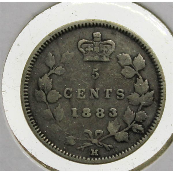 1883 H SMALL CANADA SILVER 5 CENTS COIN