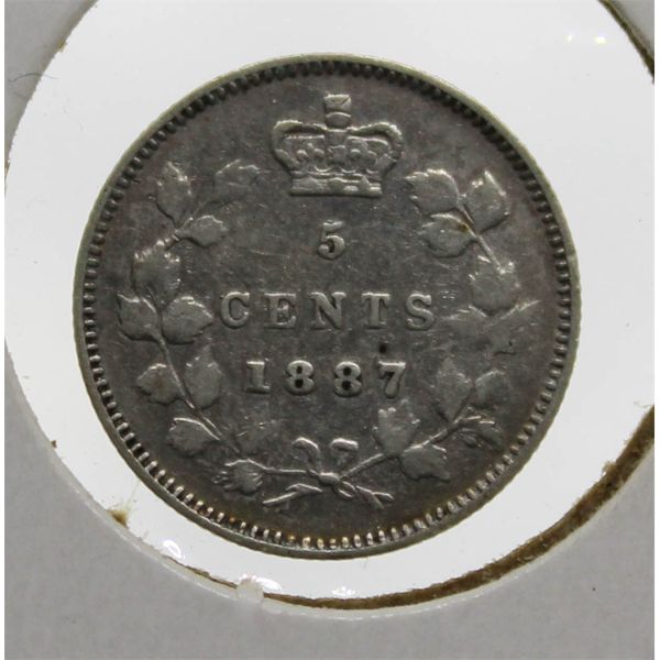1887 SMALL CANADA SILVER 5 CENTS COIN
