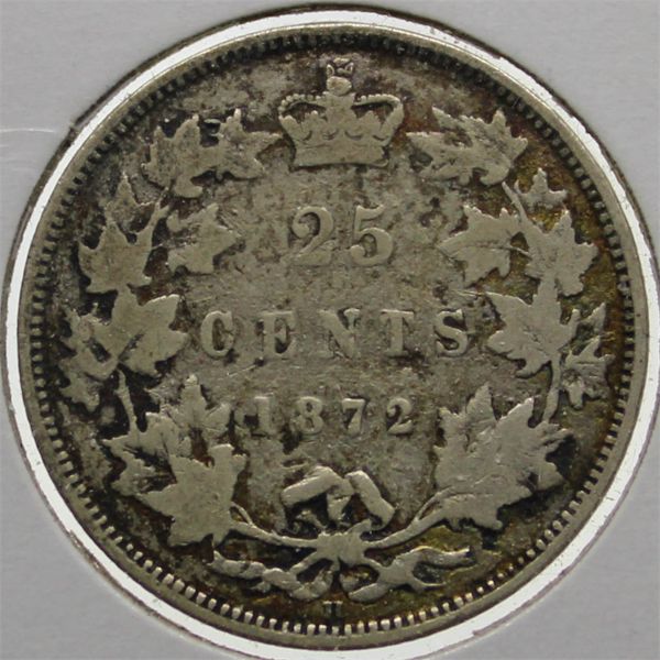 1872 H CANADA SILVER 25 CENTS COIN