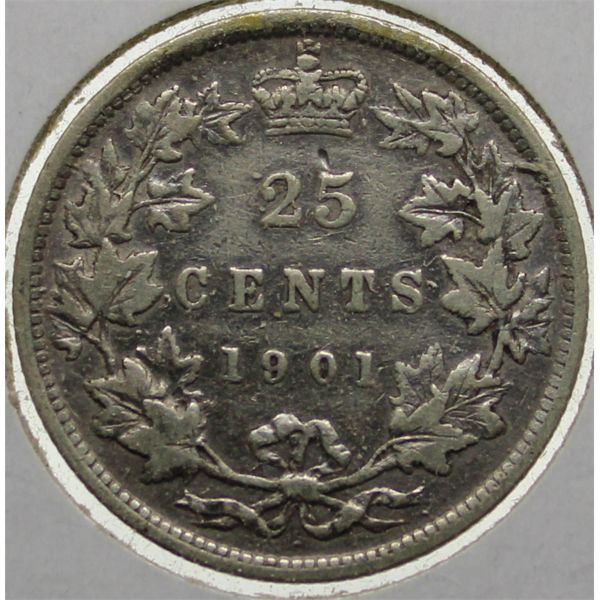 1901 CANADA SILVER 25 CENTS COIN