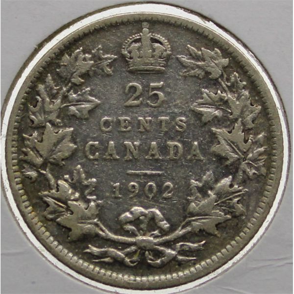 1902 CANADA SILVER 25 CENTS COIN