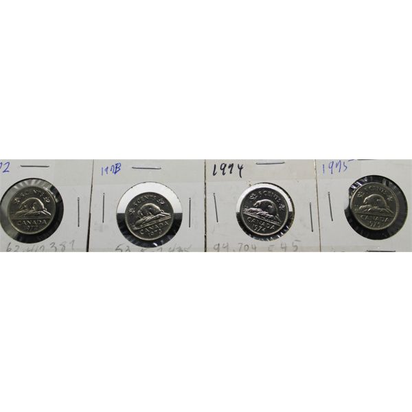 1972 1973 1974 1975 LARGE CANADA 5 CENT COINS