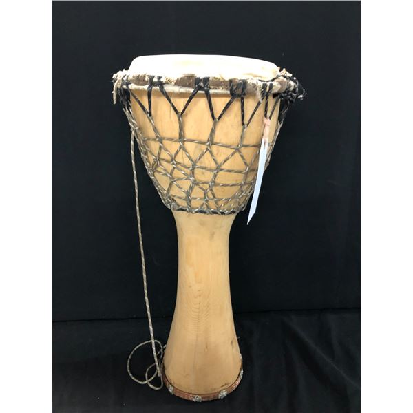 CUSTOM, HANDMADE, CEDAR, DJEMBE 12" DRUMHEAD, 28" TALL, SIGNED CHRISTOS BY THE MAKER