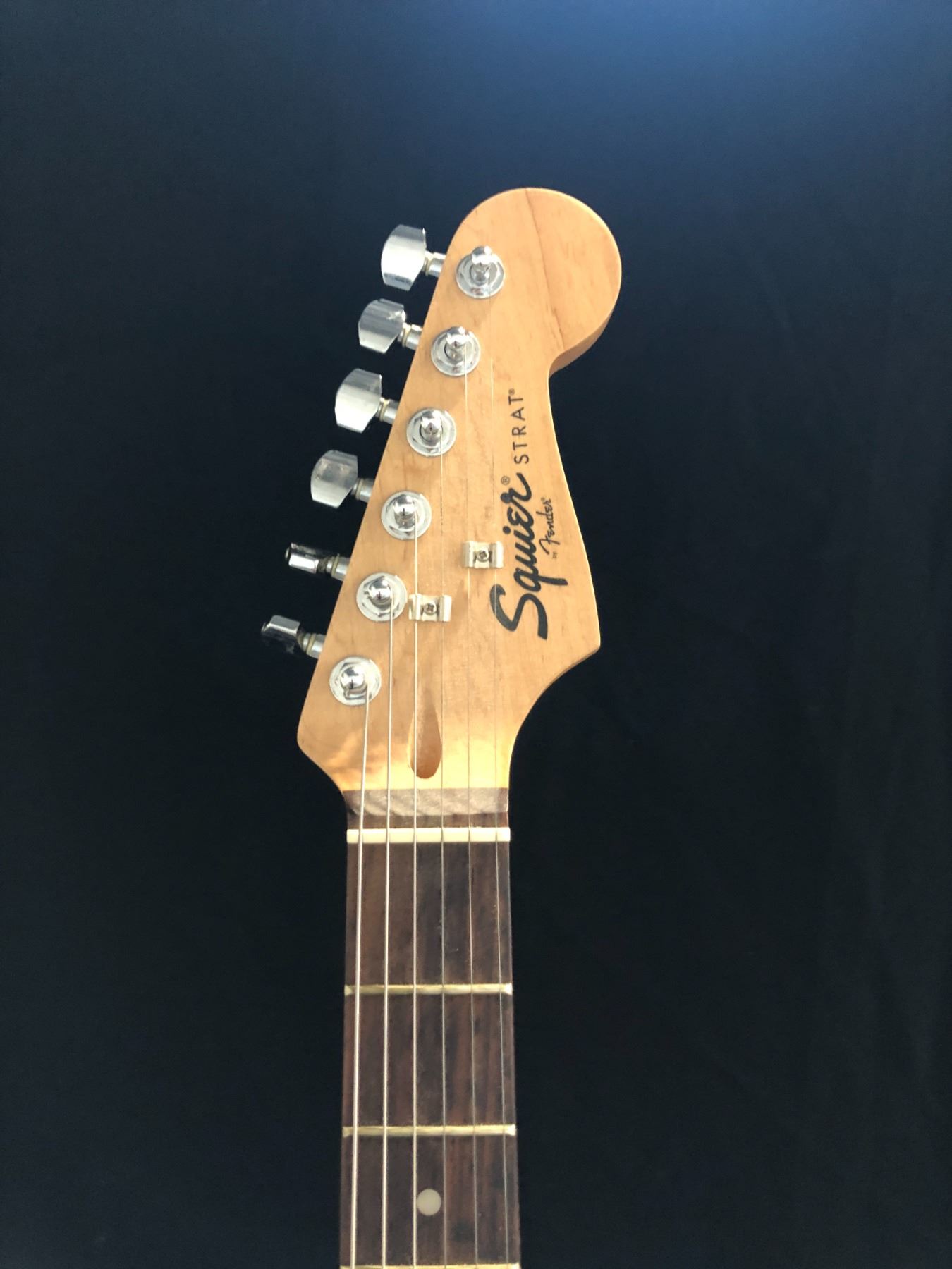 SQUIER STRAT BY FENDER BLACK BODY WITH PEARLIZED FACEPLATE S N CXS squier-strat-by-fender-black-body-with-pearlized-faceplate-s-n-cxs