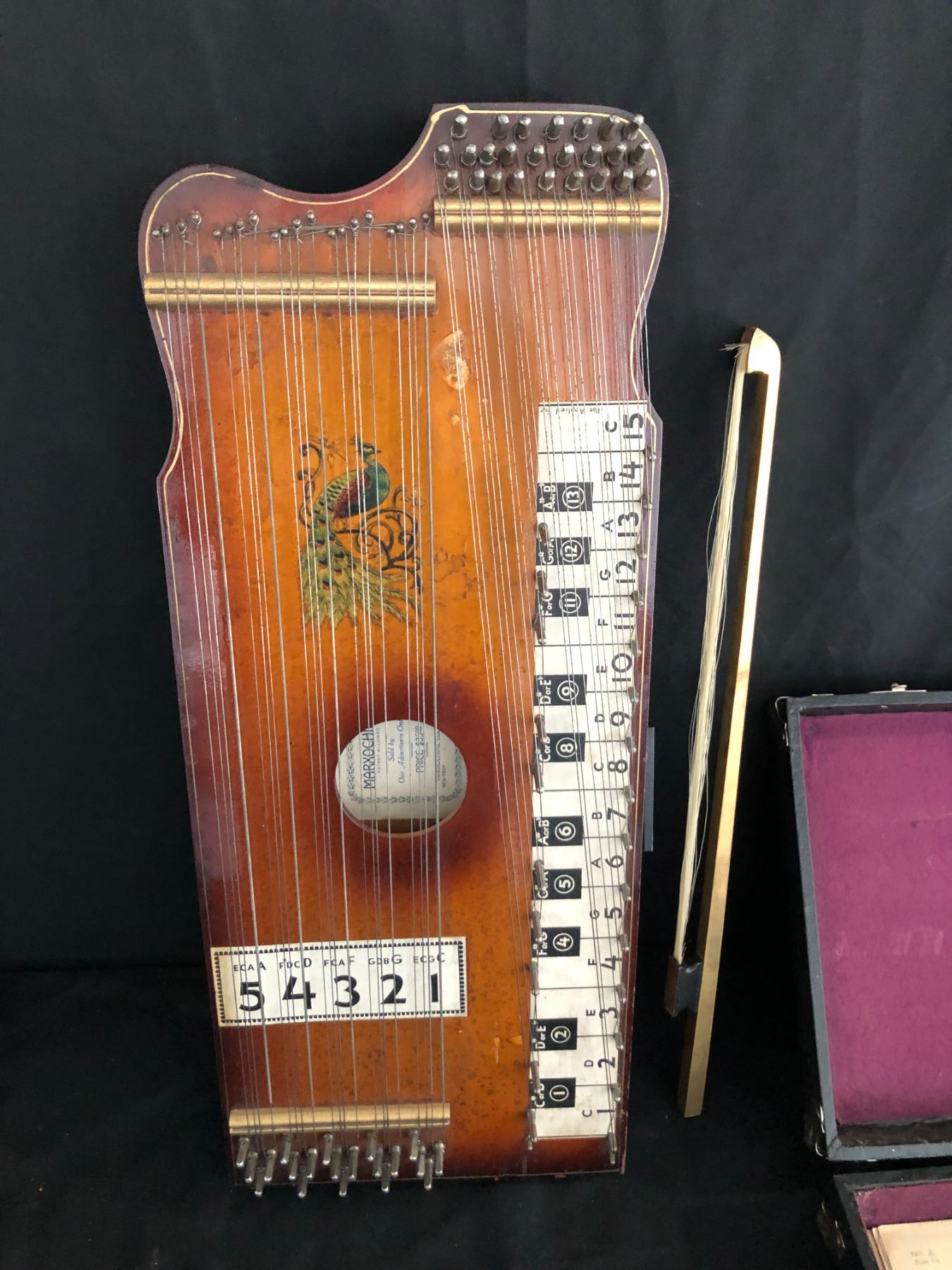 ANTIQUE 1930S MARXOCHIME COLONY PIANOLA VIOLIN-UKE WITH PEACOCK DESIGN ...