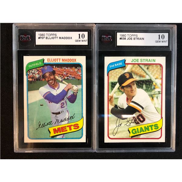 1980 TOPPS KSA 10 GRADED BASEBALL CARD LOT (ELLIOTT MADDOX/ JOE STRAIN)