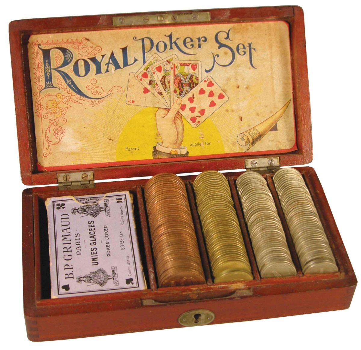 Royal Poker Set. Nickel, brass and copper chips