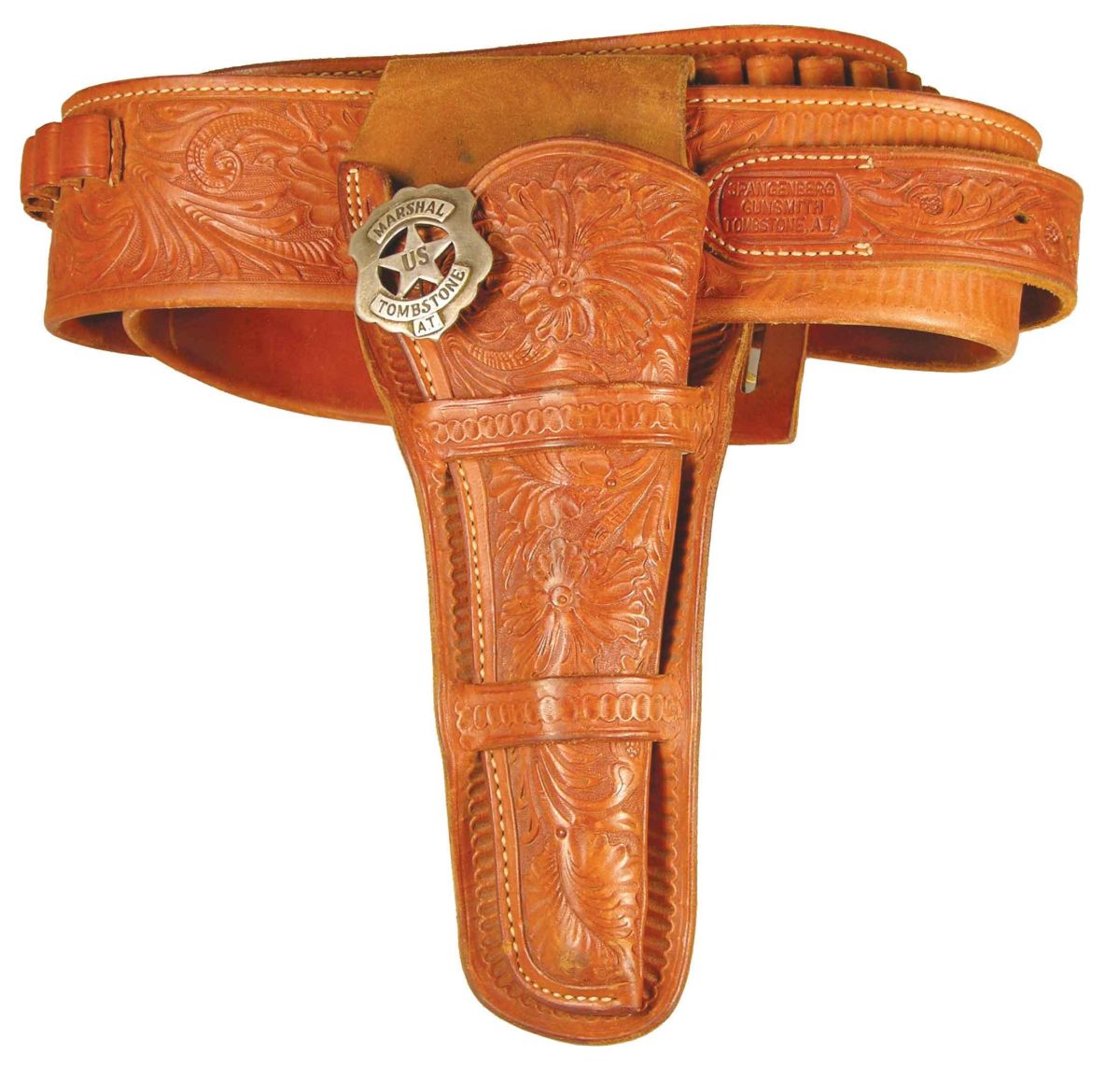 Tooled Leather Gun Rig Belt and Holster