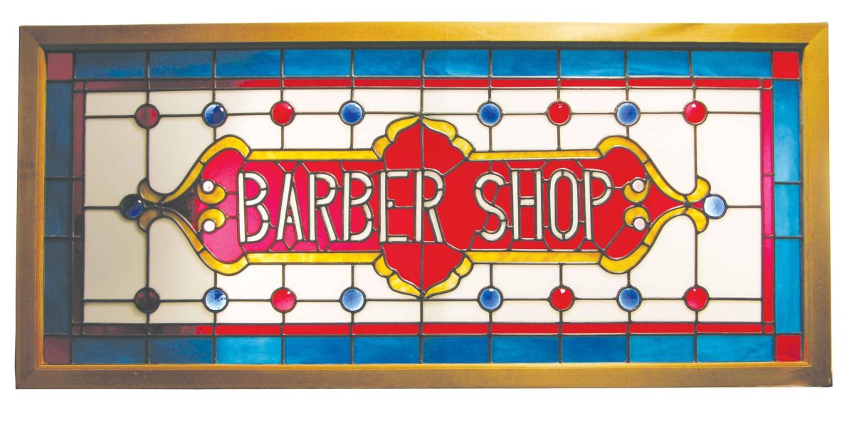 Framed Barber Shop Leaded Glass Advertising Sign