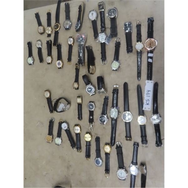 42 Wrist Watches- mostly Men's ; Allenby, Curtis, Rodania plus others - some with Advertising