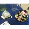 Image 2 : Green Depression Pitcher, Ansley Cup + Saucer, Metal Figurine Lamp with Lady + Gentleman  plus more