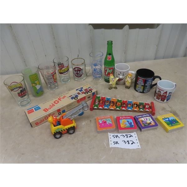 Mugs with Cartoons, Star War Cups, 7Up Bottle some Toys