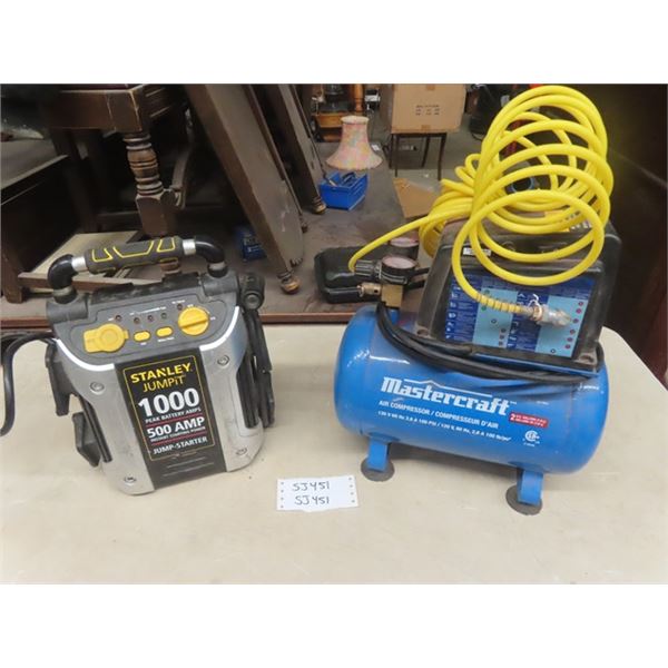 Stanley 1000 Amp Portable Booster , Mastercraft 2 Gal Portable Air Compressor - Untested