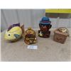 Image 1 : 4 Cookie Jars; Fish, Monkey, Nut House + 1 More