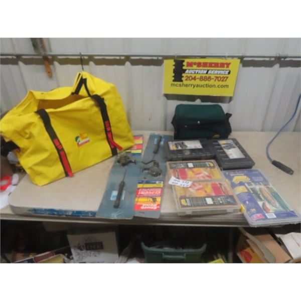 2 New Ice Fishing Rods + Reels, Tackle Organizer & Duffle Bag