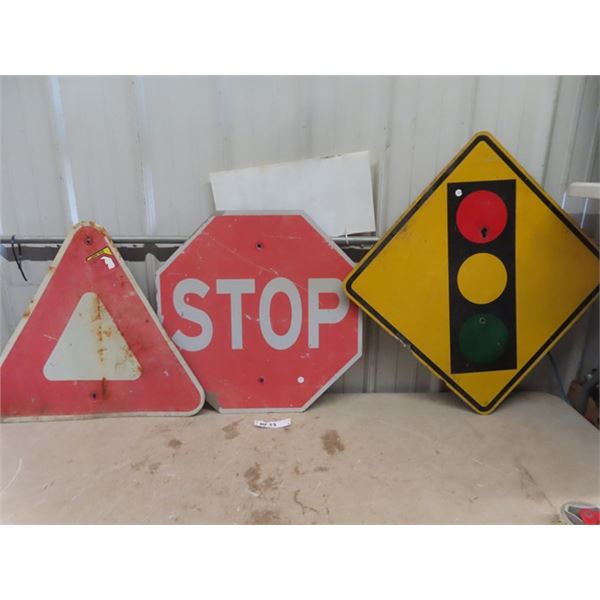 3 Street Signs; Stop, Yield & Stop Light