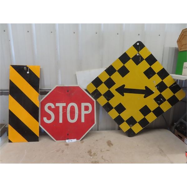 3 Street Signs; Stop, Road Ends, Barricade