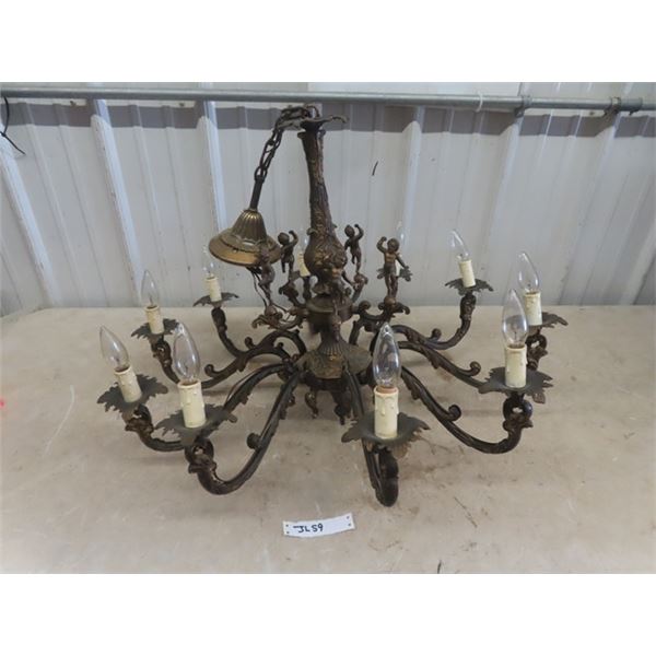 Very Heavy Ornate Brass Chandelier Carved with Cherubs?