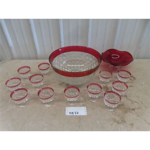 Punch Bowl with 12 Cups & 2 Candy Dishes