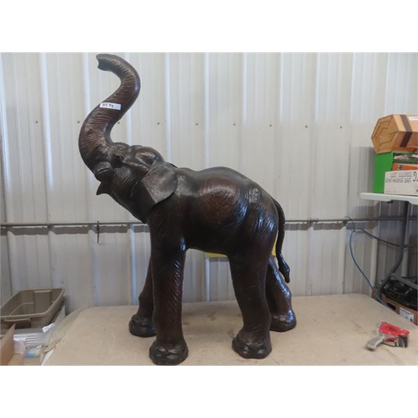 Large Leather Covered Elephant Statue - 54" to Tip of Nose 40" Long - Missing Tusks