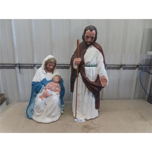 Mary, Jesus, Joseph Plastic Blow Mold Statues Sheppard is 36" Tall, Mother with Baby 26" Tall