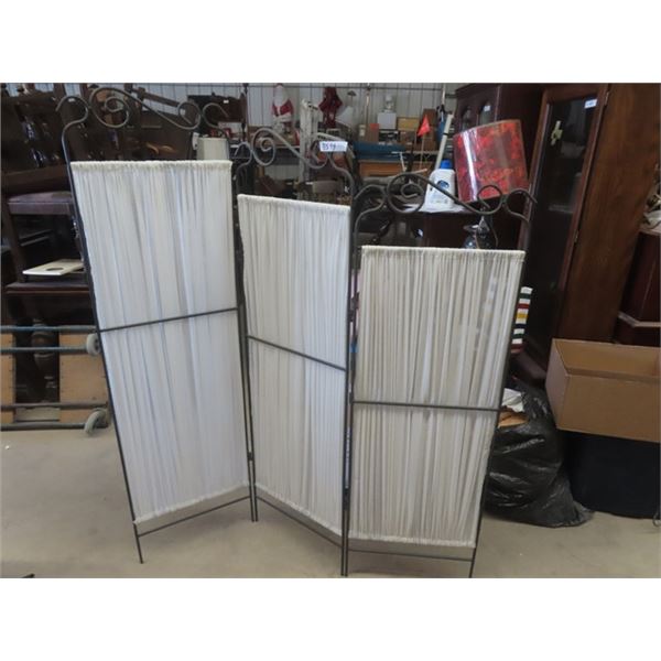 3 Panel Folding Room Divider - Wrought Iron + Cloth