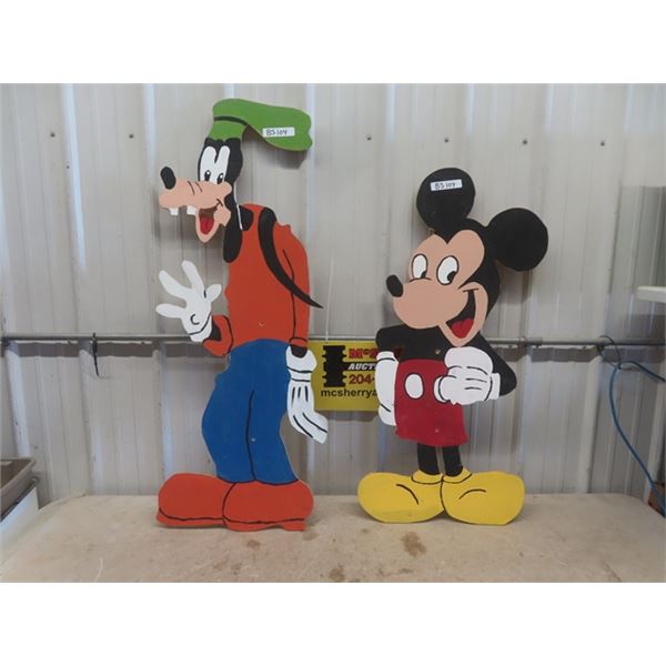 2 Wooden Cut Outs; 48" Goofy + 41" Mickey Mouse
