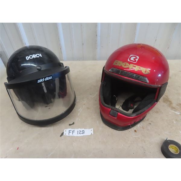 2 Vintage Snowmobile/Motorcycle Helmets, Bieffe Sz XL, Dorcy - No Size