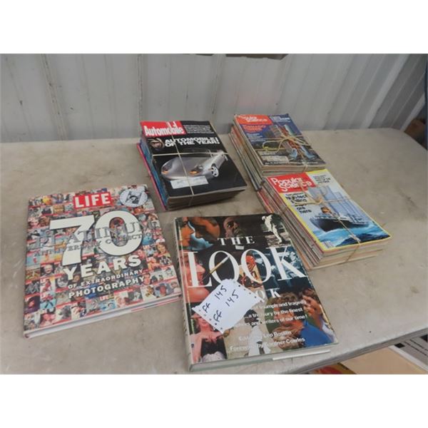 45 Popular Science + Automobile Magazines 1970s + 80s & Life 70 Year Book & Look Book