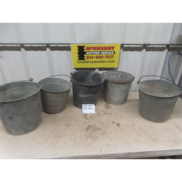 5 Galvanized Pails with Handles