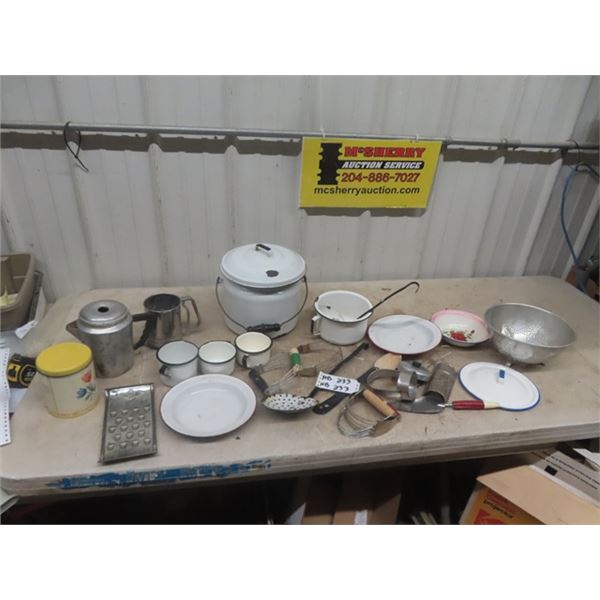 Enamel Ware, Slop Bucket, Cups, Commode, Kitchen Utensils & Aluminum Ware