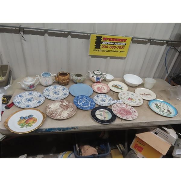 Tea Pots, Old Plates, Souvenir Plates, Milk Glass Bowls