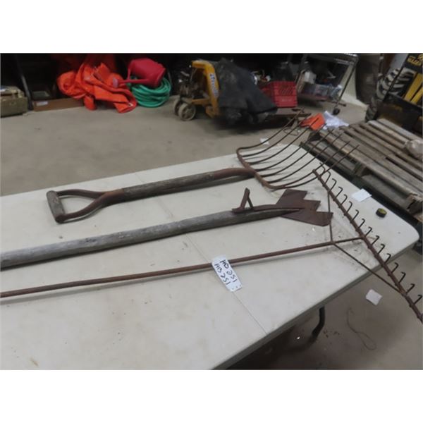 Hay Knife, Home Made Rake Made with Nails + Fork