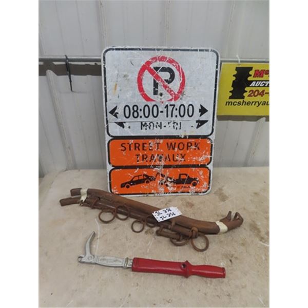 Metal No Parking Street Sign 18" x 24", Set of Horse Hames, Nail Puller