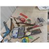 Image 2 : Odds n Ends of Tools; Level, Caulking Gun, Chisel, Allen Wrenches, Power Bar, Calipers, Flashlights,