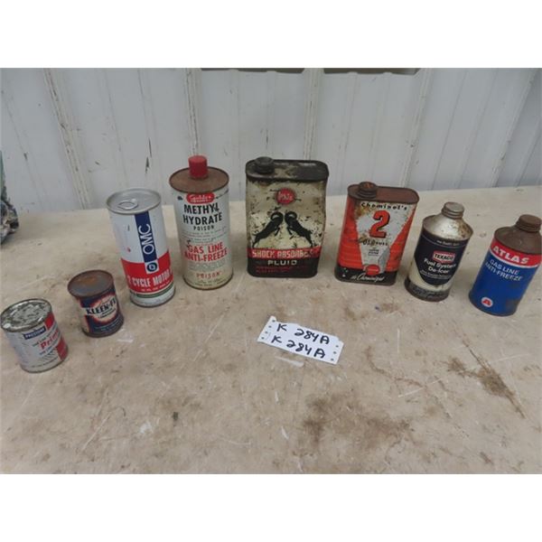 8 Oil Tins; Whiz, Texaco, Castrol, Atlas plus more