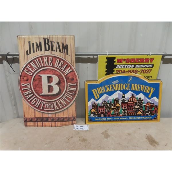 2 Modern Beer Liquor Signs; Jim Beam 17" x 25" , Brecken Ridge 15" x 23"