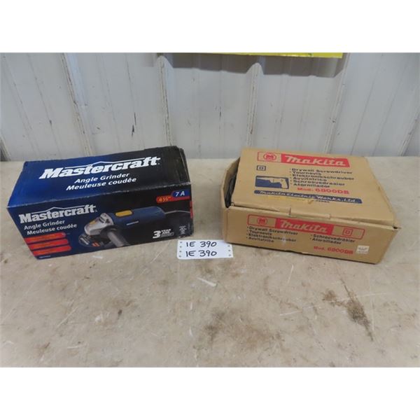 Mastercraft 7 Amp 4.5" Angle Grinder - New & Makita Drywall Screwdriver - Used in Box