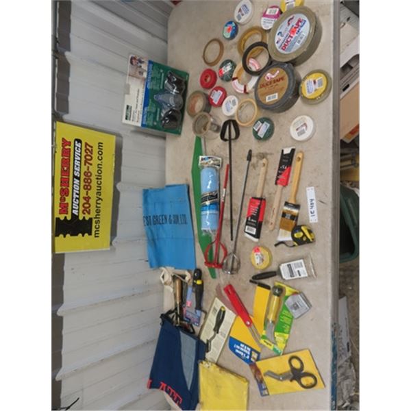 Paint Brushes, Misc. Tape, Scrapers, Respirator, Paint Mixers, Aprons, Small Tarp plus more - most n