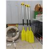 Image 4 : 3 Larger Aluminum/Plastic Boat Oars, 2 Smaller Plastic Oars, 2 Life Ring Buoy