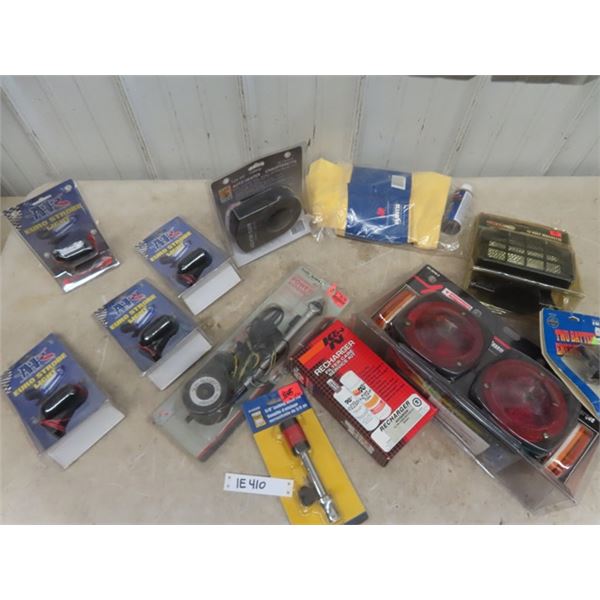 Auto Strobe Lights, Power Antenna, Car Heater, Tail Lights, Battery Gauge, Hitch Pin - most new in p