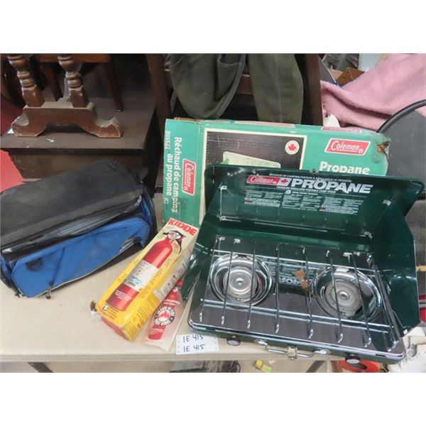 Coleman Propane Camp stove Model 5424B701 Plano Tackle Box - Both New & Kidde Fire Extinguisher