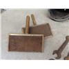 Image 4 : Vintage Seed Broadcaster, Old Wrenches, Pair of Wool Carders, Old Auto Headlamp Bezel