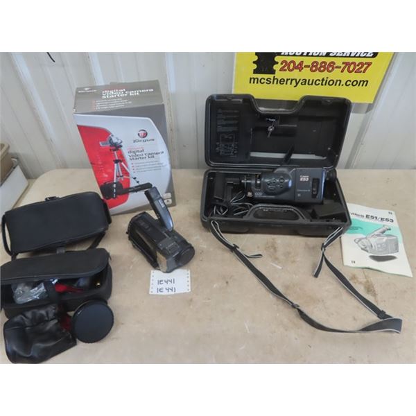 Cannon ES3 8mm Camcorder , Sony AF Camcorder with Extra Lenses, Targus Tripod in Box - Both Cameras 