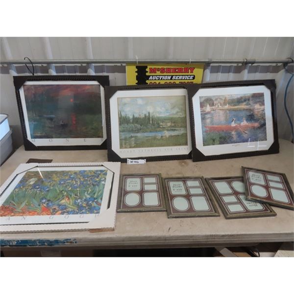 4 Famous Artist Prints- Monet, Van Gogh, Renoir 16" x 20" -(4) 8x10 Multi Photo Frames