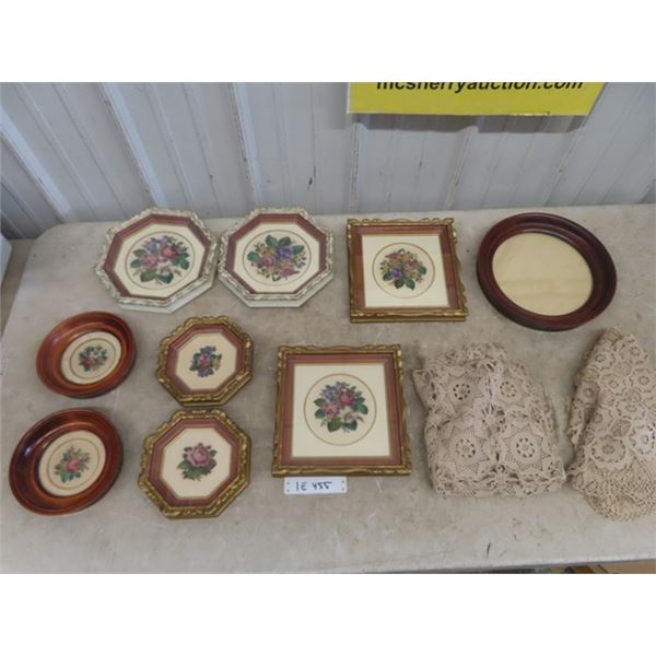 4 Pairs of Petti Point Pictures, Extra Frame & 2 Doilies