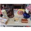 Image 1 : Fancy Glass Oil Candle, Galileo Thermometer, Wood Cannon Base, 2 Wooden Chests, Imagine Optics, Blue