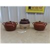 Image 1 : 2 Medalta Small Bean Pots with Lids, Small Handled Crown Crock #2