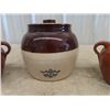 Image 2 : 2 Medalta Small Bean Pots with Lids, Small Handled Crown Crock #2