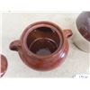 Image 3 : 2 Medalta Small Bean Pots with Lids, Small Handled Crown Crock #2